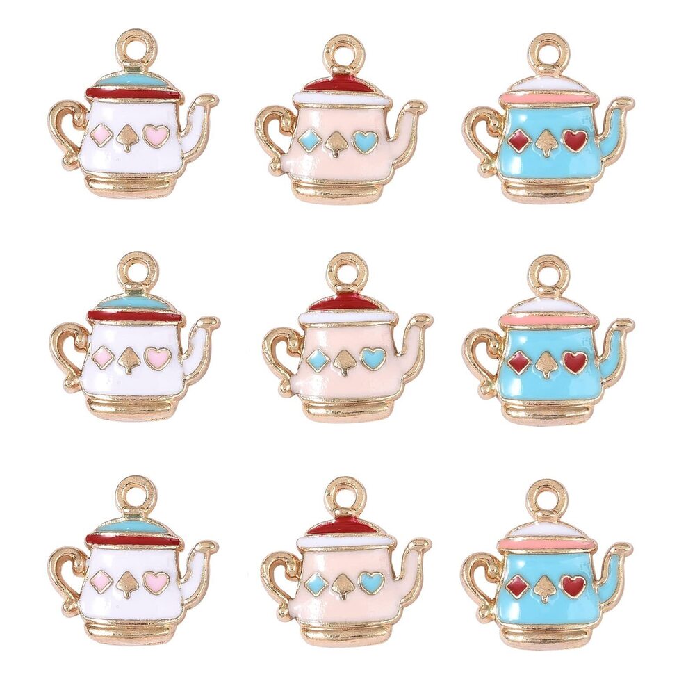 1716 45pcs Alloy Enamel Teapot Poker Coffee Tea Kettle Pot Charms